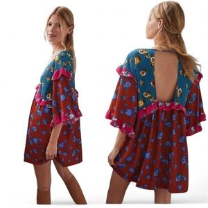 Adorable Anthropologie Ruffled Mini Dress | Multi-Color, Size SP | Like New!